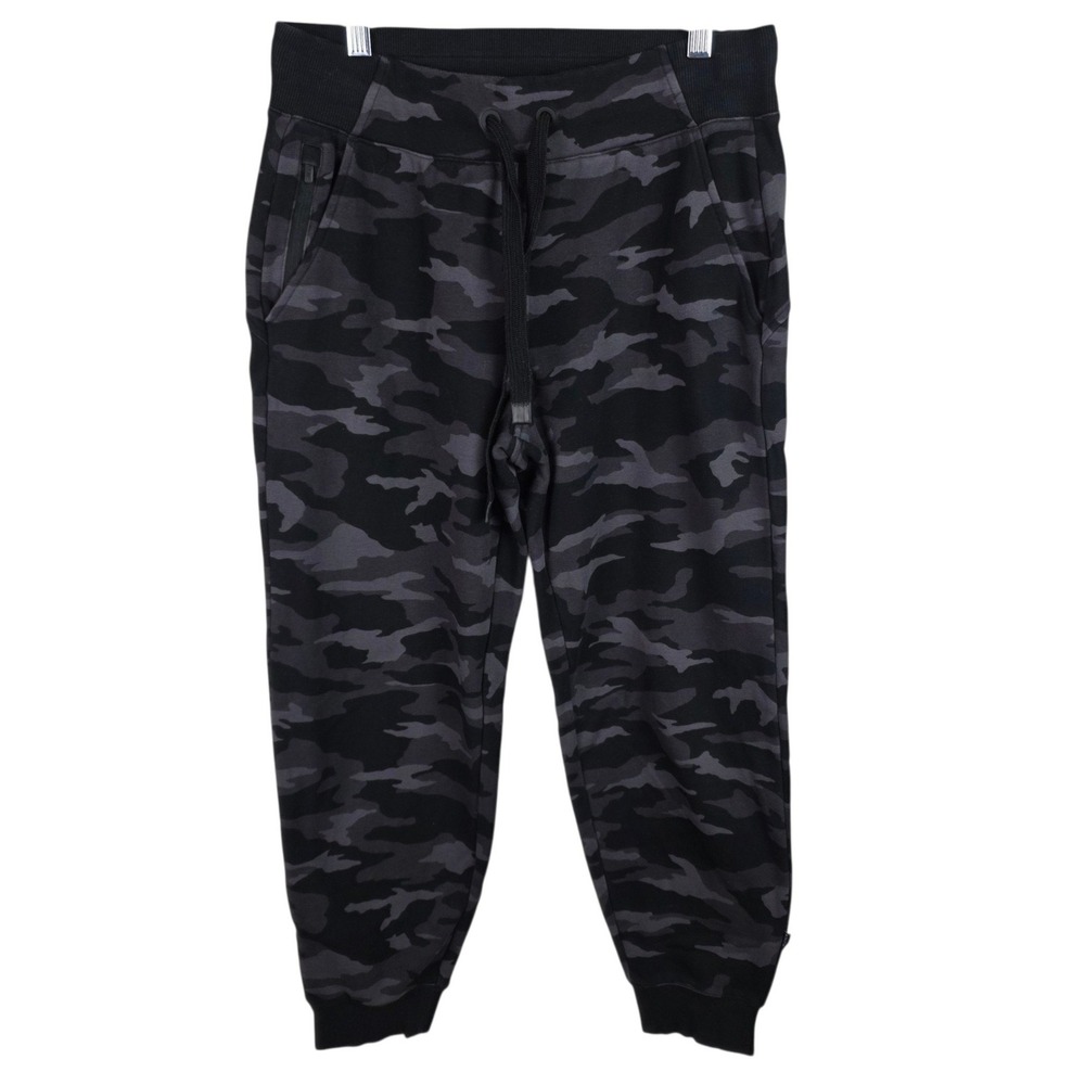 Athleta Triumph Printed Jogger Women Small Black Camo Good Zip Pockets Stretch